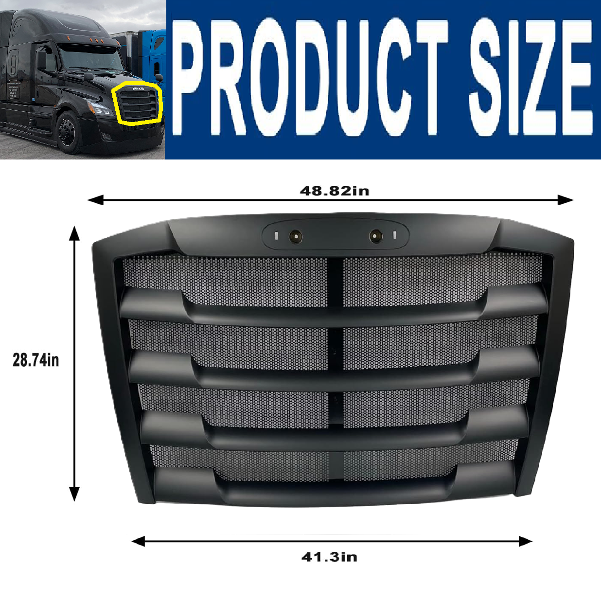 Front Grille Compatible with 2018-2024 Freightliner Cascadia Grill w/Bug Screen Black