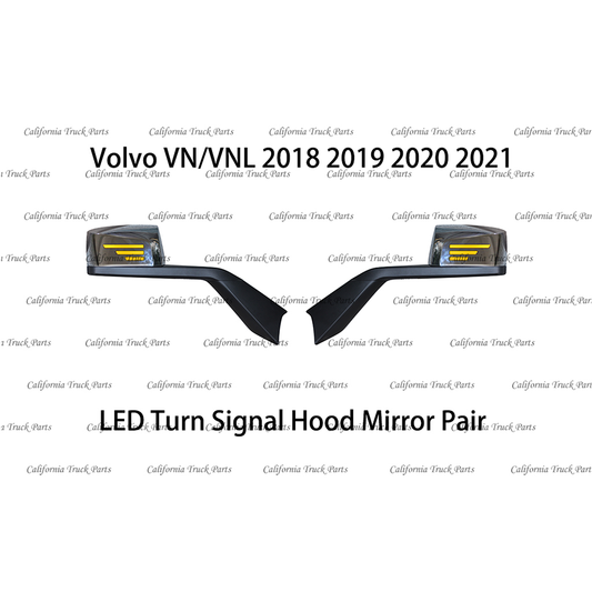 Volvo VN/VNL LED Turn Signal Hood Mirror Chrome/Black Pair 2018 2019 2020 2021