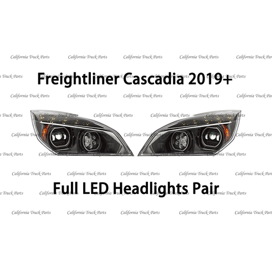 Freightliner Cascadia Full LED Chrome/Black Headlights Halo Ring DRL For 2019+
