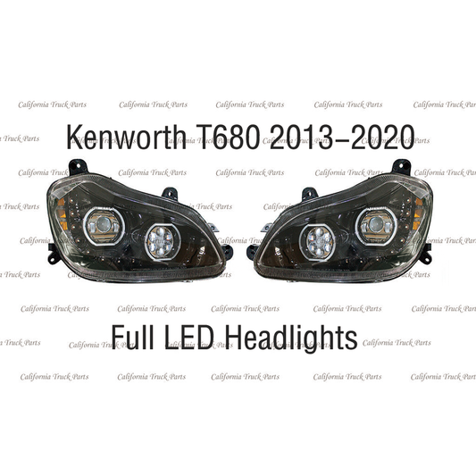 Kenworth T680 Full LED Headlights Sequential Turn Signals Chrome/Black Pair 2013-2020
