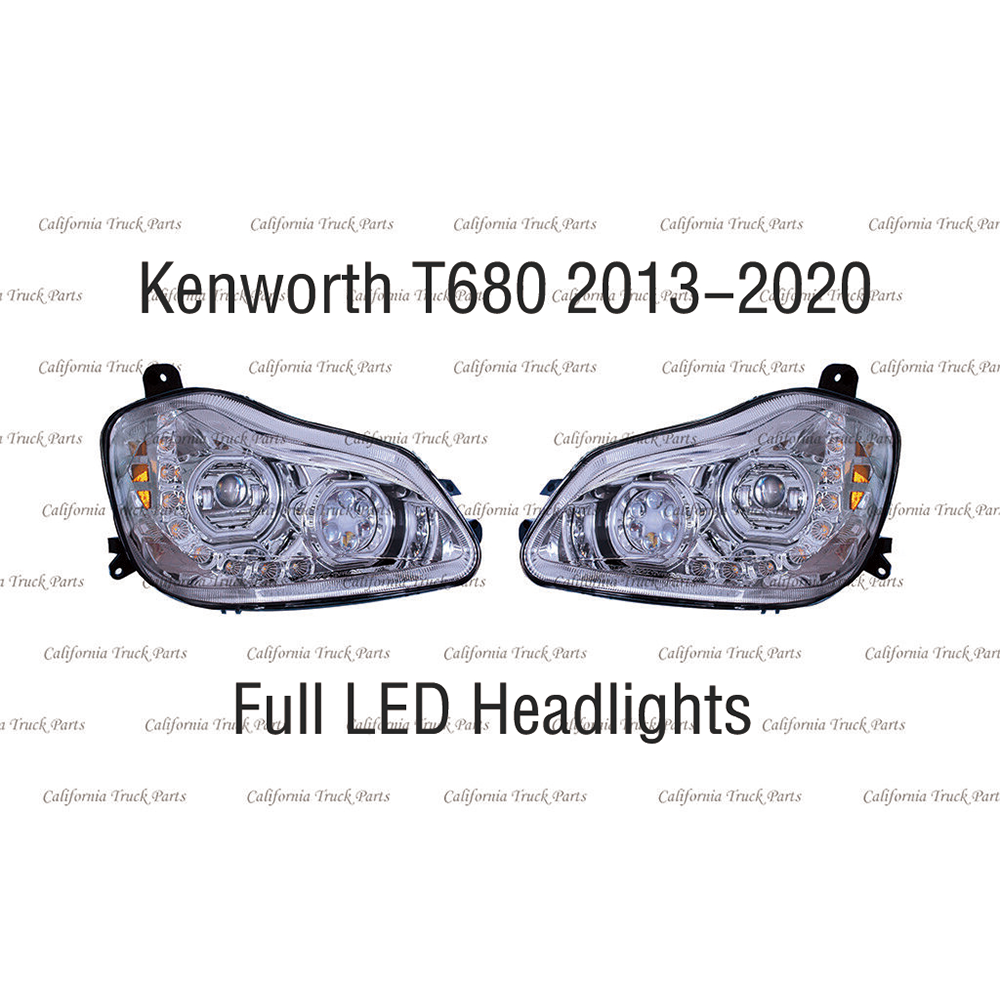 Full LED Headlights with Sequential Turn Signals for 2013-2020 Kenworth T680 Chrome/Black Pair