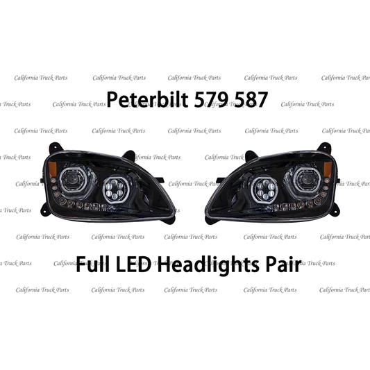 Peterbilt 579 587 Full LED Headlights Sequential Turn Signals Chrome/Black Pair 2011-2020