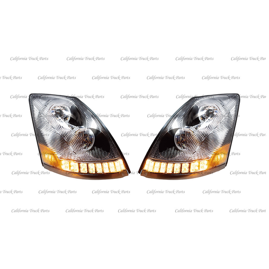 Volvo VNL Full LED Headlights Sequential Turn Signals Chrome/BLACK Pair For 2004-2017