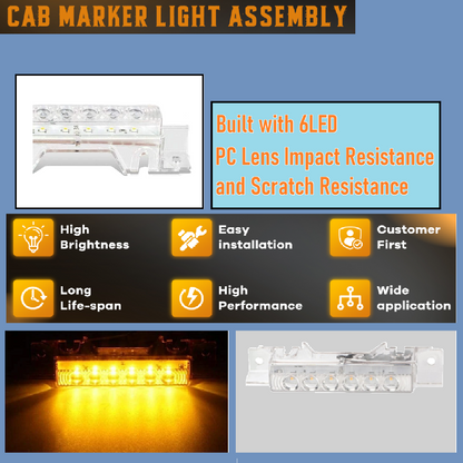 Amber 6LED Cab Roof Top Clearance Light Assembly Clear Lens Marker Running Lamps for Volvo 2004 VN/2003-2020 VNL Trucks