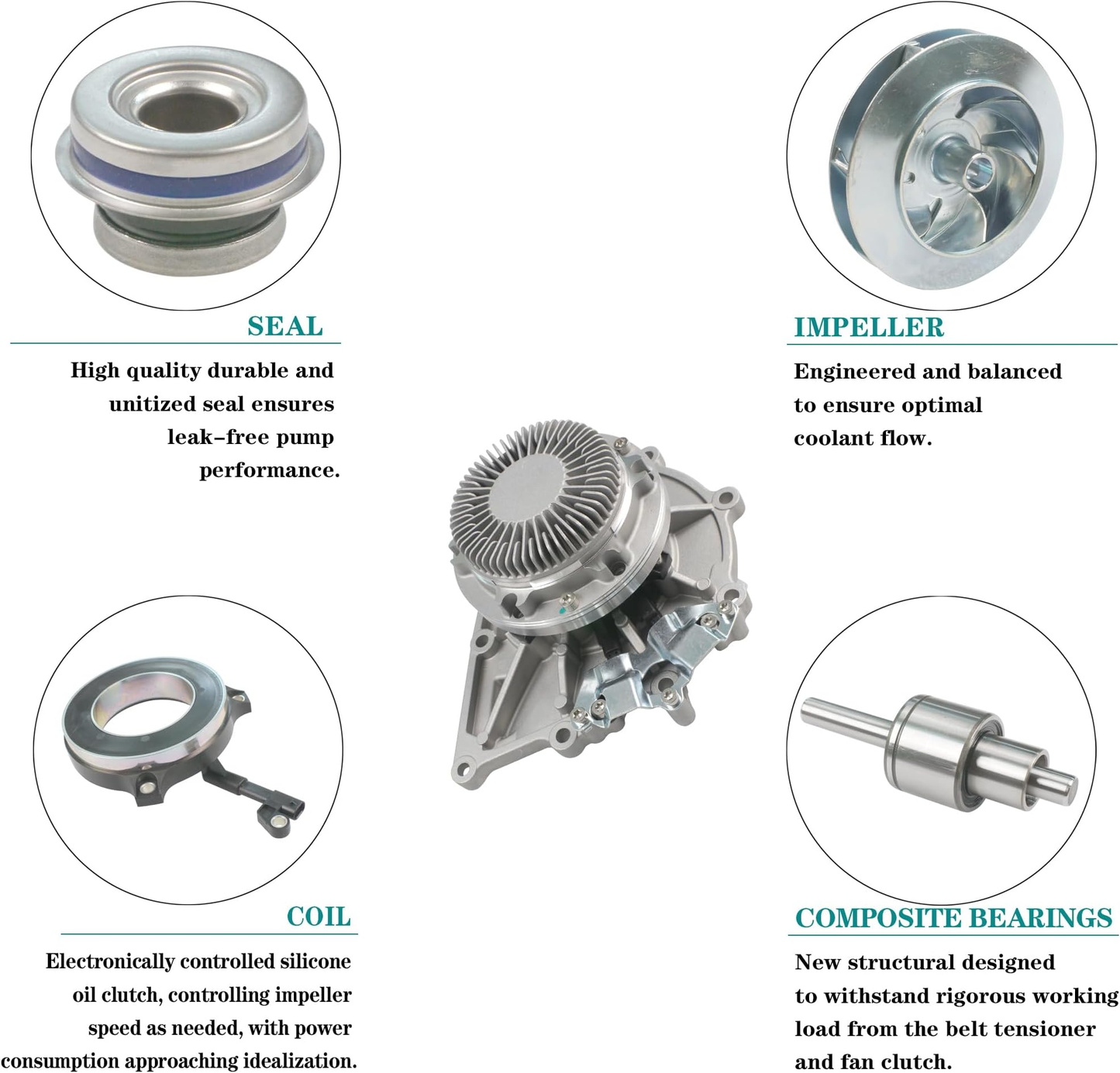 Detroit Engine DD13 DD15 DD16 Variable Speed Water Pump for Freightliner Cascadia 2008-2022 4722002001 4702000101 4712000401 4712000901 4722000701