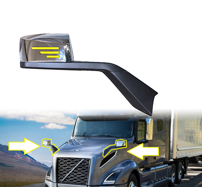 Hood Mirror with LED Turn Signal Light for Volvo VN/VNL 2018 2019 2020 2021 2022 2023 2024 Chrome/ Black Cover
