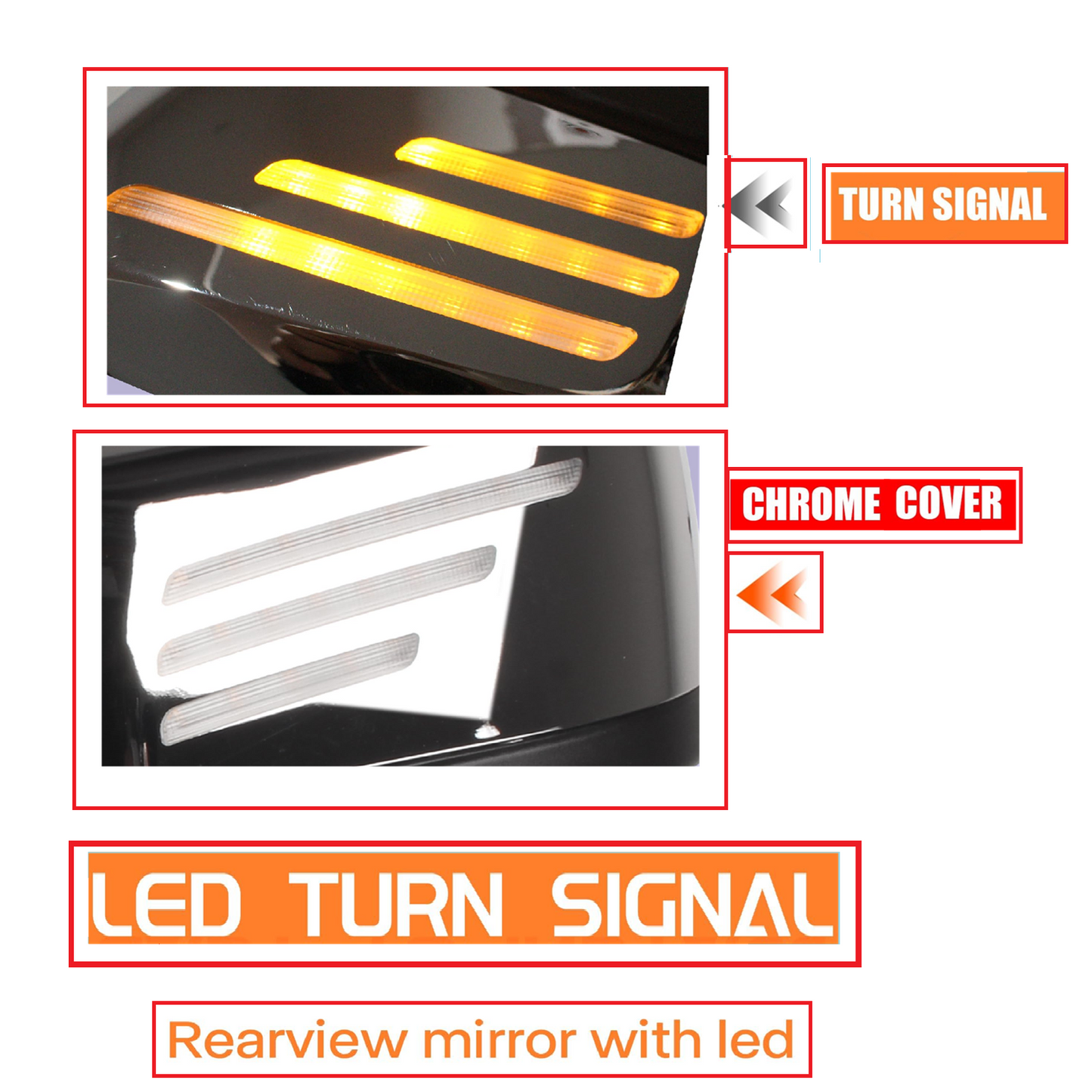 Hood Mirror with LED Turn Signal Light for Volvo VN/VNL 2018 2019 2020 2021 2022 2023 2024 Chrome/ Black Cover