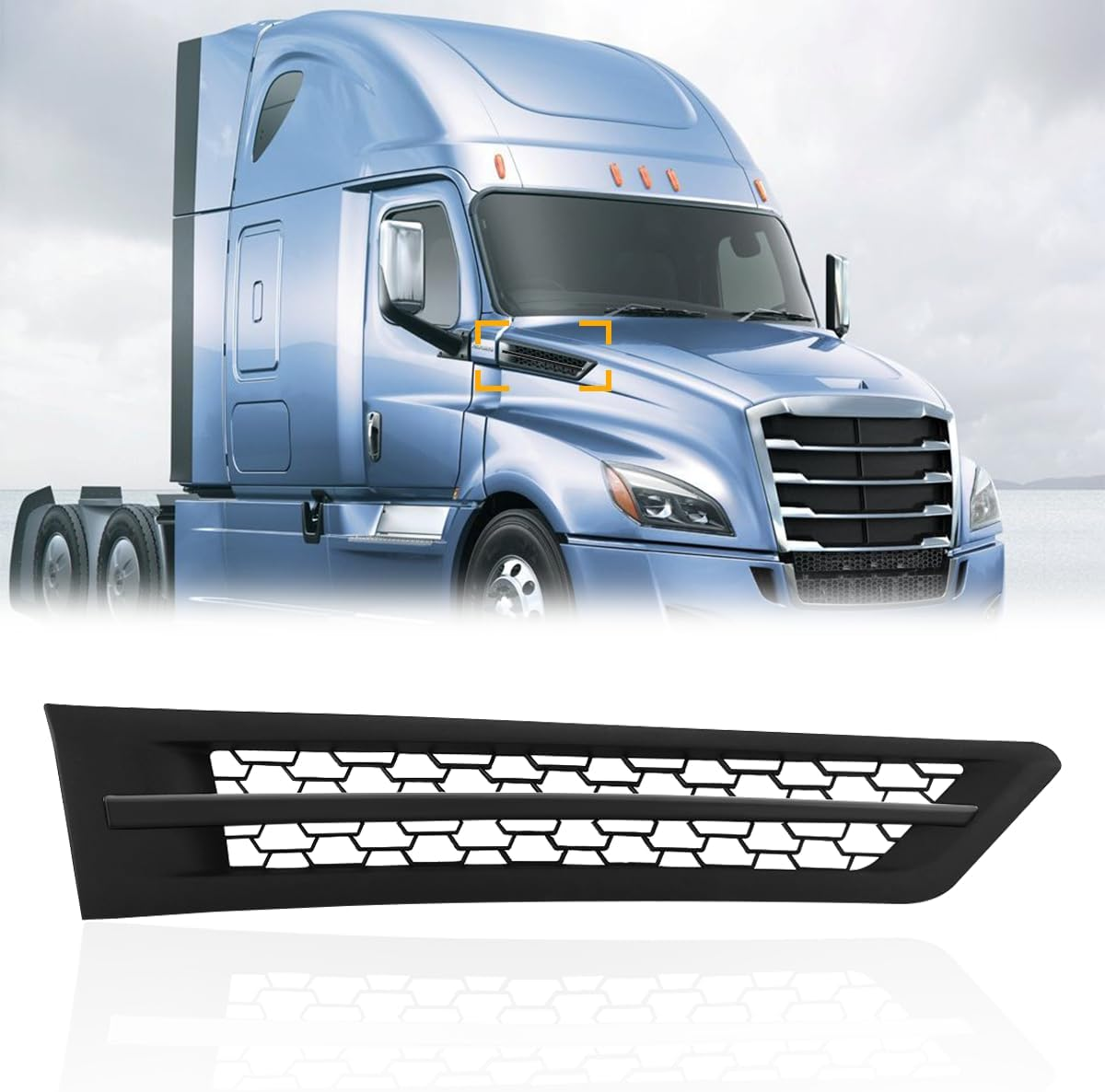 Chrome Cascadia Hood Side Grille Air Intake Vent Replacement with With Bug Screen for Freightliner Cascadia 2018+