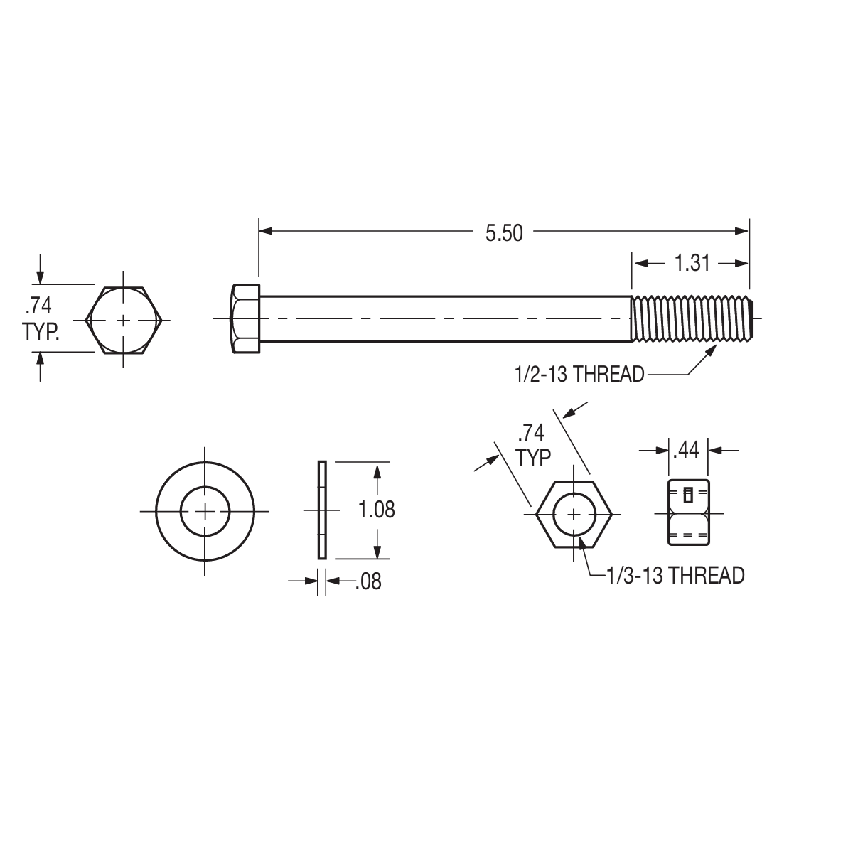 Hinge Bolt-Pin Hardware Set, Replaces 021-00376(Fleet Engineers)  1402-7248-KIT