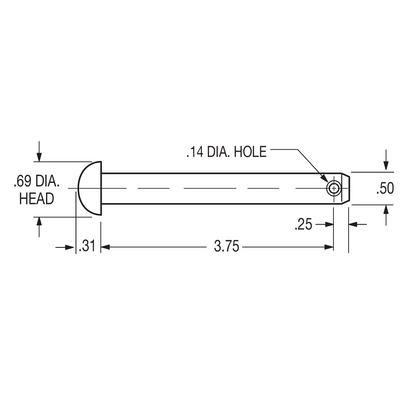 Hinge Pin Round Head (φ0.5" x 4.0") Trailer Door Repair, Replaces Dorsey 5248614, Fleet Engineers 997-98022,Stoughton 04-86386-005-00, Galvanized Carbon Steel