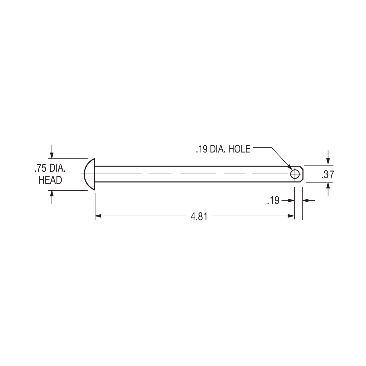 Hinge Pin Round Head (φ0.37" x 5.0") Trailer Door Repair, Replaces Great Dane 44573, Fleet Engineers 997-98015, Galvanized Carbon Steel