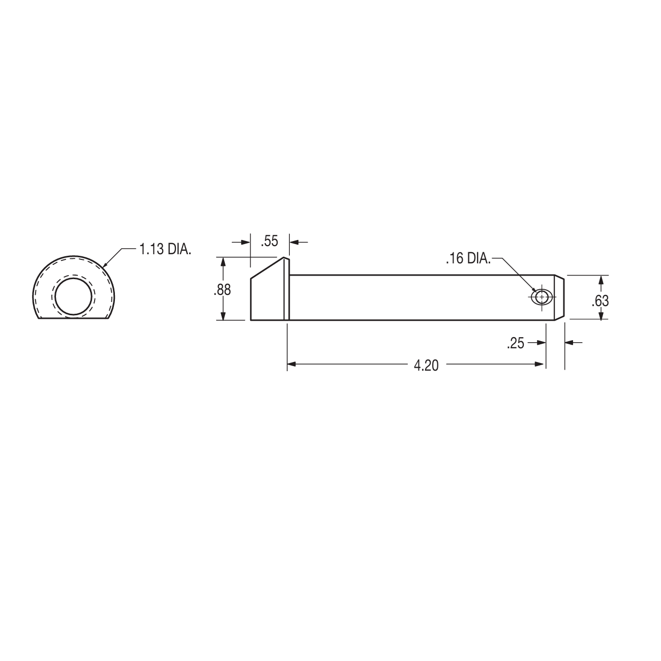 Hinge Pin with flat, pointed head hole (φ0.62" x 4.47") Trailer Door Repair, Replaces Utility 03-6101-0-008, Fleet Engineers 997-98019, Galvanized Carbon Steel