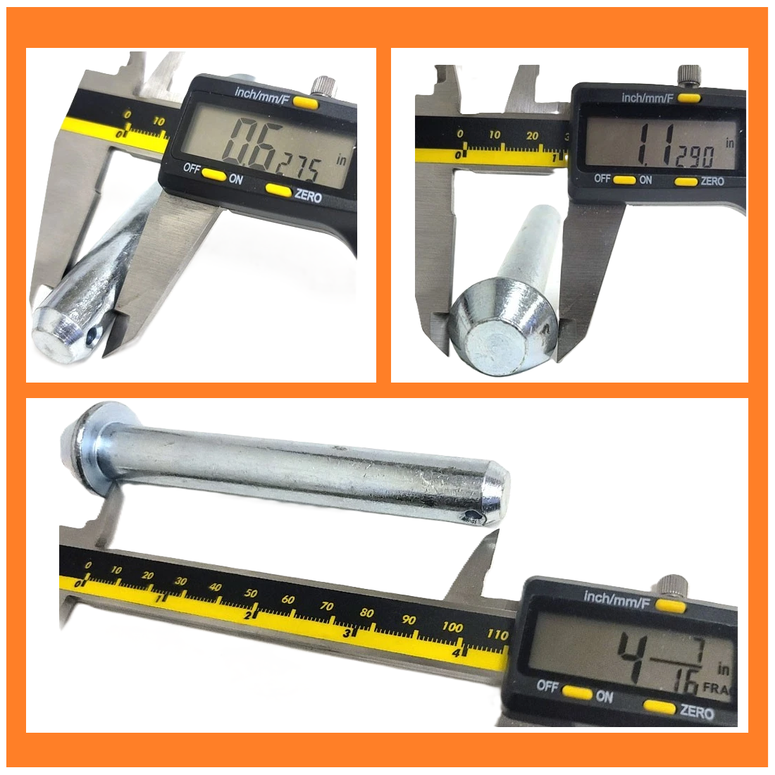 Hinge Pin with flat, pointed head hole (φ0.62" x 4.47") Trailer Door Repair, Replaces Utility 03-6101-0-008, Fleet Engineers 997-98019, Galvanized Carbon Steel