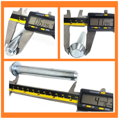 Hinge Pin with flat, pointed head hole (φ0.62" x 4.47") Trailer Door Repair, Replaces Utility 03-6101-0-008, Fleet Engineers 997-98019, Galvanized Carbon Steel