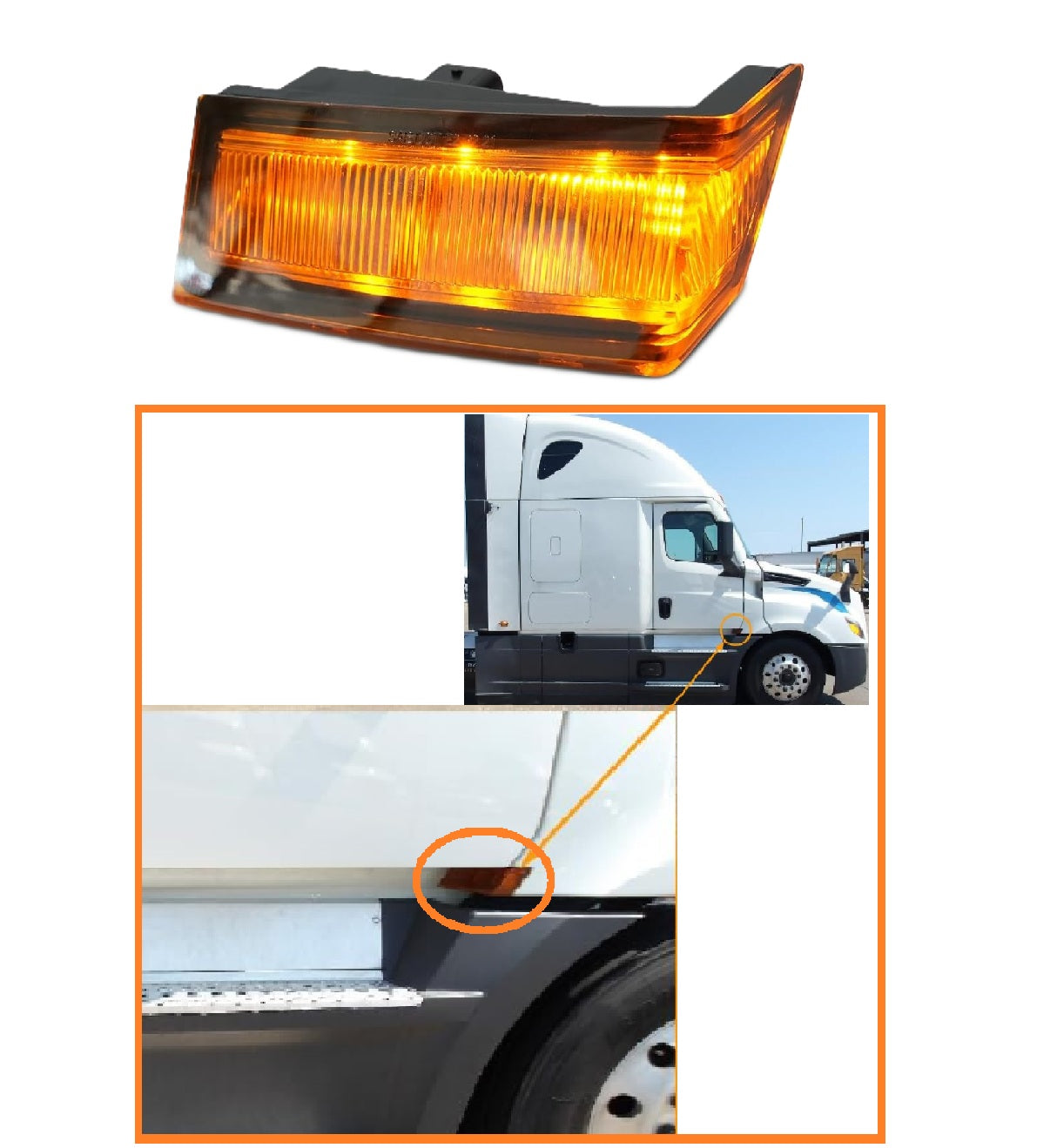 Freightliner Cascadia 2018+ Amber 6 LED Turn Signal Light, Foot Step Marker Lamp