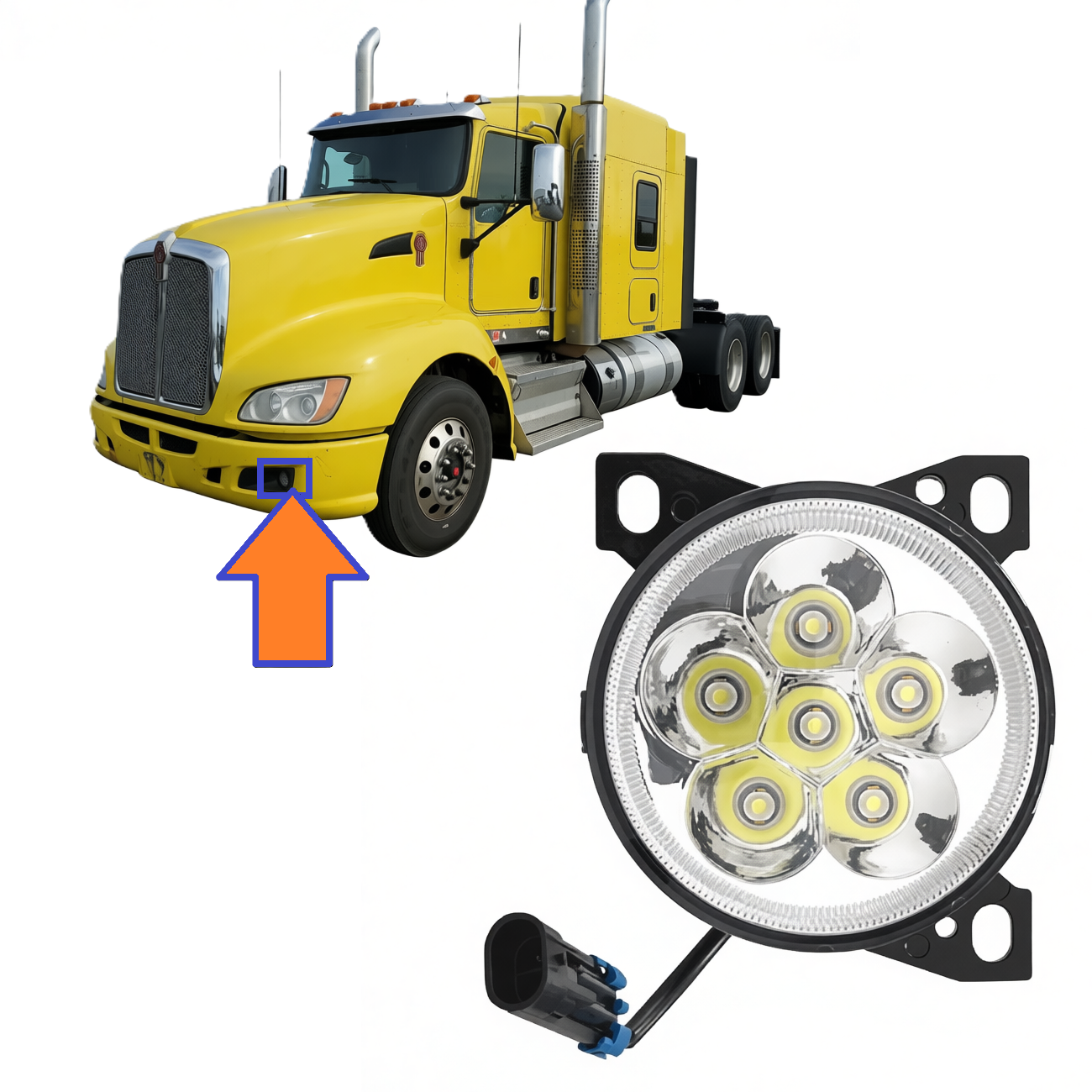 Full LED Fog Light Chrome for Kenworth T660 2008-2015, Peterbilt 579 2013 2014 2015, Peterbilt 587 2011 2012 2013 2014 2015 Models DOT SAE Approved | Left Driver / Right Passenger Side