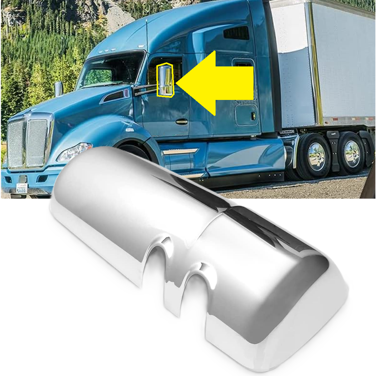 Chrome / Black Door Mirror Cover Replacement for Kenworth T680 / T880 – Driver (Left) / Passenger (Right) Side