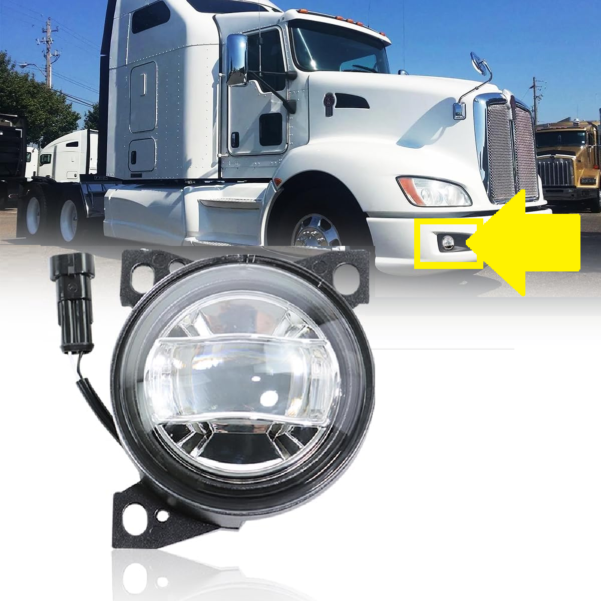 Chrome 12V LED Fog Lights Compatible with Peterbilt 579 587 Kenworth T660 2013-2020