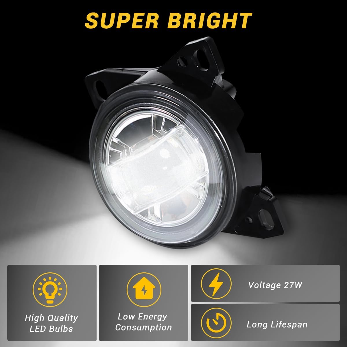 Chrome 12V LED Fog Lights Compatible with Peterbilt 579 587 Kenworth T660 2013-2020