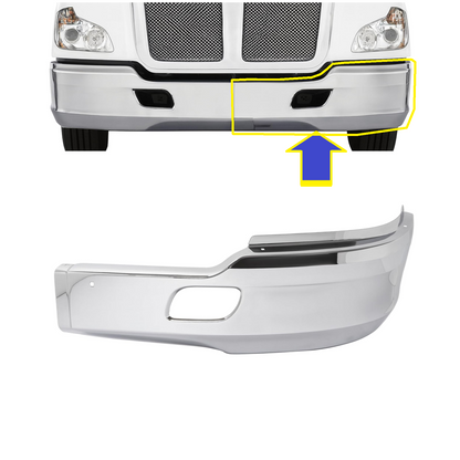 Black/ Chrome Front Bumper without Fog Light Hole for 2011-2021 Kenworth T680 Driver (LEFT) / Passenger (RIGHT) Side