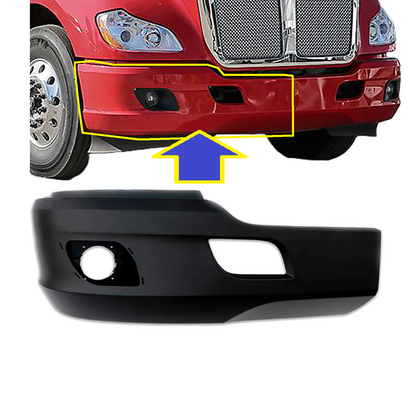 Chrome/Black Plastic Bumper with Fog Light Cutouts – Compatible with 2011–2021 Kenworth T680 Semi Truck Left Driver / Right Passenger Side
