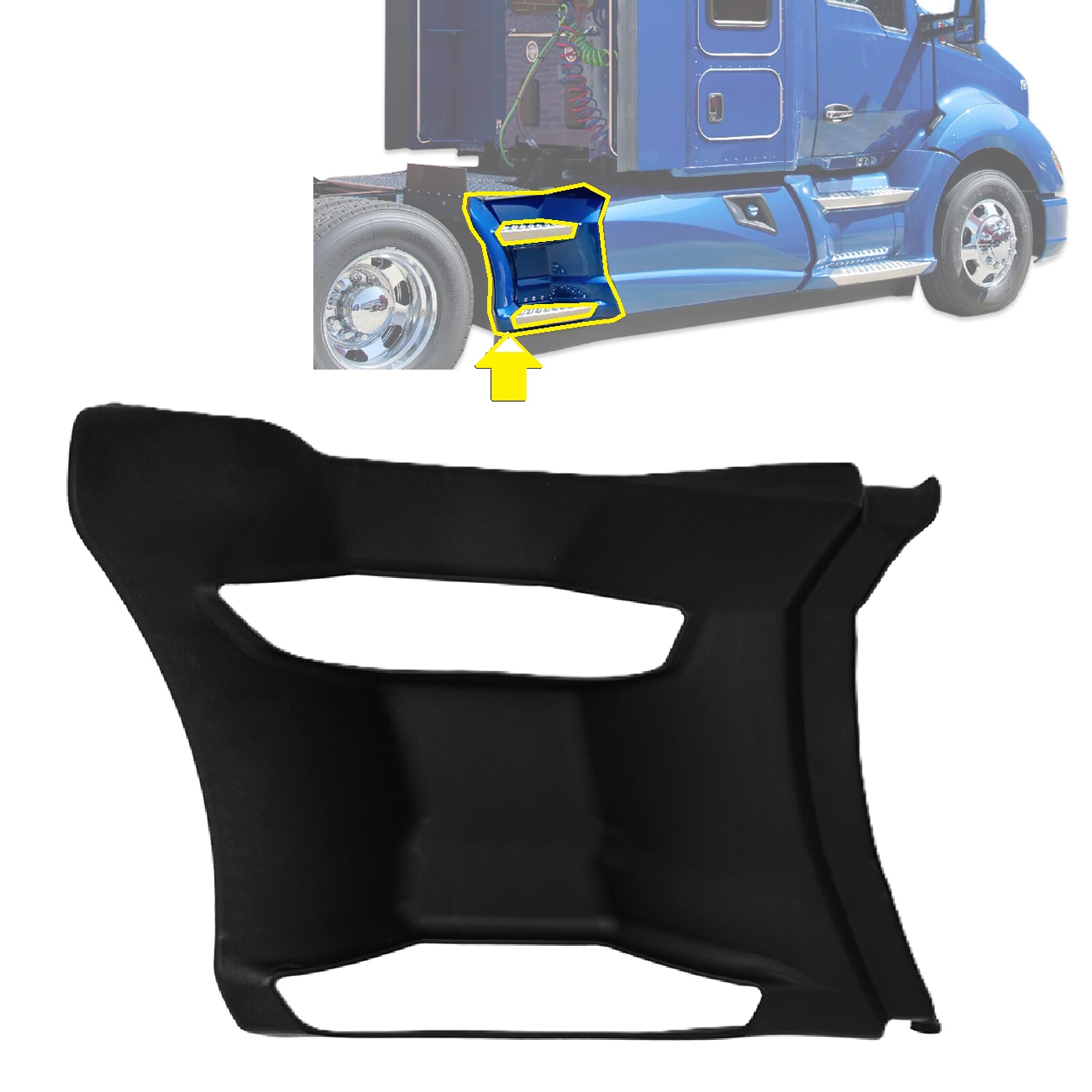 Rear Step Fairing Panels – Black Plastic for 2013–2021 Kenworth T680  Driver (Left) / Passenger (Right) Side
