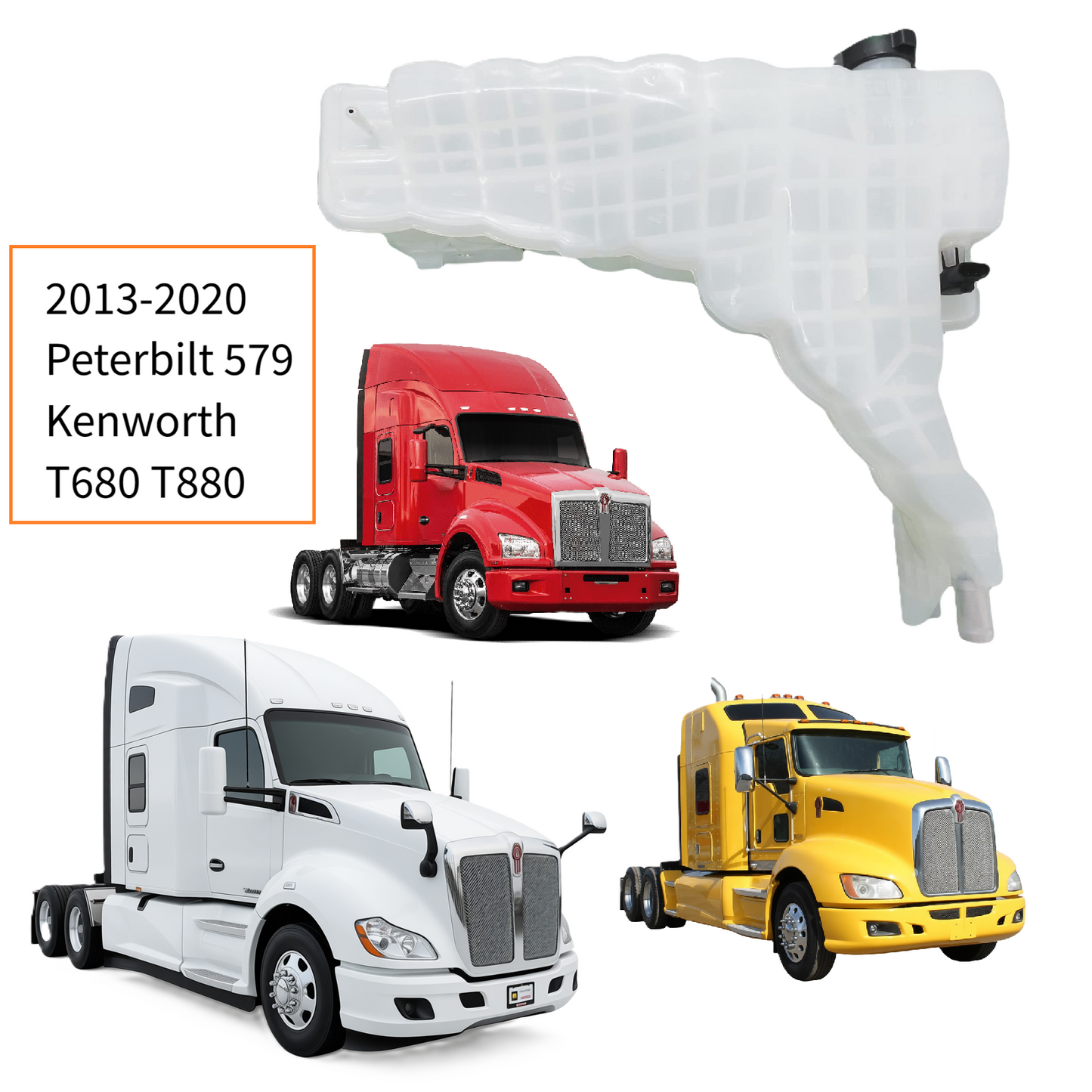 Heavy Duty Coolant Tank Reservoir Compatible with Kenworth T680 (2013-2021) T880 (2014-2021) Peterbilt 579 (2013-2021) Semi Trucks | Replaces CP237001 DR104002 DR104004