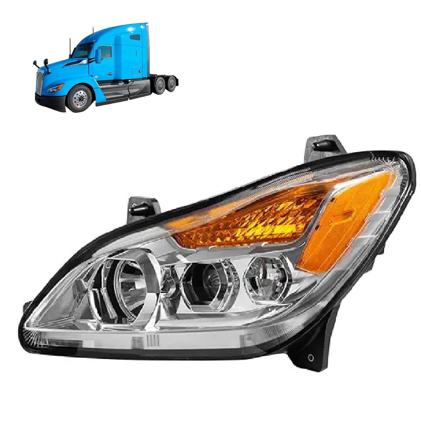 Kenworth T680 Next GEN 2022 2023 2024 2025 Performance Headlights, Chrome Housing Headlamp