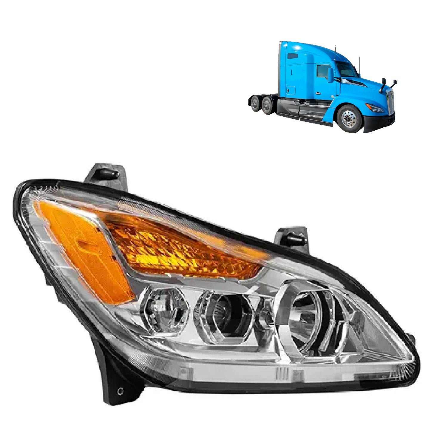 Kenworth T680 Next GEN 2022 2023 2024 2025 Performance Headlights, Chrome Housing Headlamp