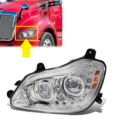 Full LED Headlights with Sequential Turn Signals for 2013-2020 Kenworth T680 Chrome/Black Pair