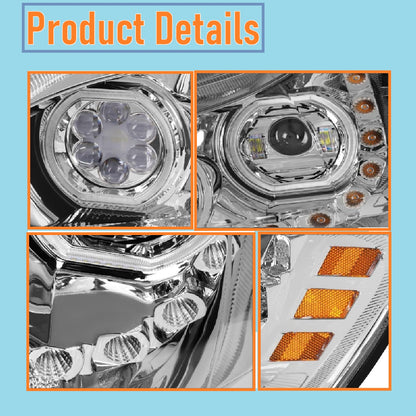 Full LED Headlights with Sequential Turn Signals for 2013-2020 Kenworth T680 Chrome/Black Pair