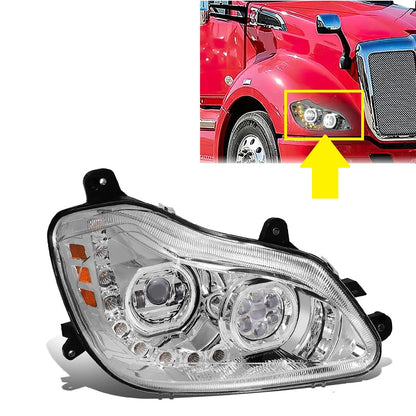 Full LED Headlights with Sequential Turn Signals for 2013-2020 Kenworth T680 Chrome/Black Pair