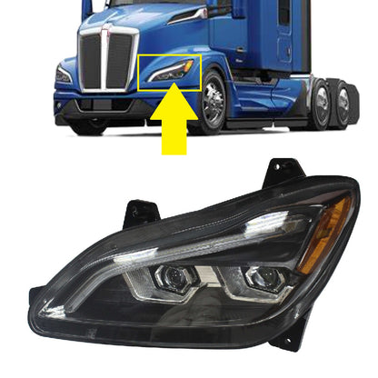 Kenworth T680 Next Gen 2022 2023 2024 2025 Full LED Headlight Assemblies | 6-24V Black Housing Headlamp