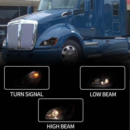 Halogen Headlight for Kenworth T680 2013-2021, Black House Headlamp  Left Driver / Right Passenger Side