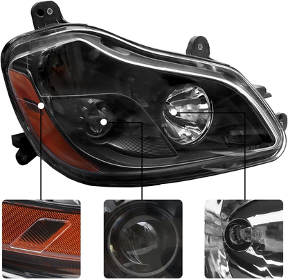 Halogen Headlight for Kenworth T680 2013-2021, Black House Headlamp  Left Driver / Right Passenger Side