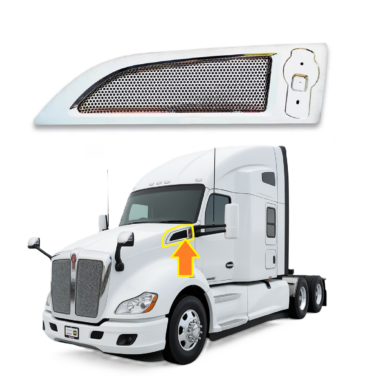 Chrome Hood Side Air Intake Grille for Kenworth T680 2013–2021 – Driver (Left) / Passenger (Right) Side – Replacement Vent Grille