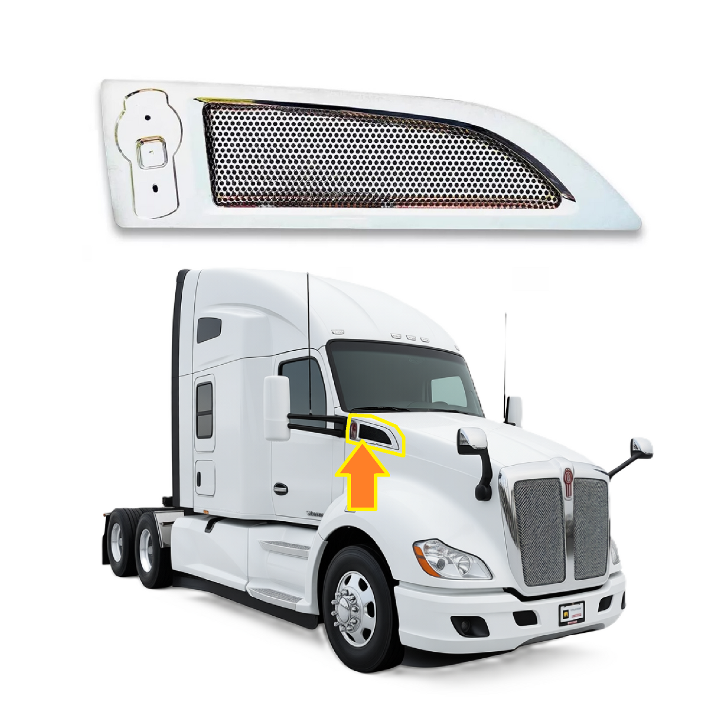 Chrome Hood Side Air Intake Grille for Kenworth T680 2013–2021 – Driver (Left) / Passenger (Right) Side – Replacement Vent Grille