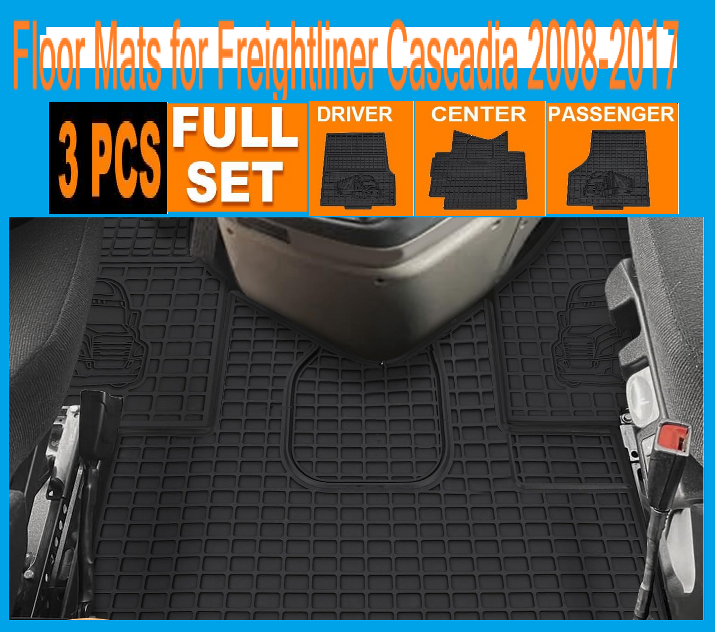 Floor Mats for Freightliner Cascadia 2008-2017 | Heavy Duty Truck Floor Rubber Mats
