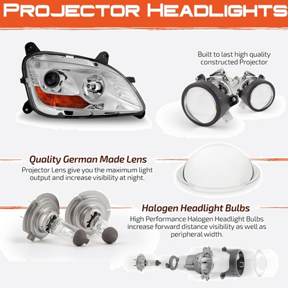 Halogen Headlight - Chrome Housing Projector Headlamp Assembly for 2011-2021 Peterbilt 579 587 Truck