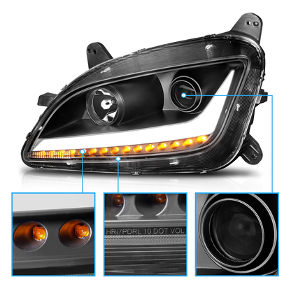 OE Style Halogen Headlight Projector w/LED Light Bar LED Turn Signal Assembly for 2011-2021 Peterbilt 579
