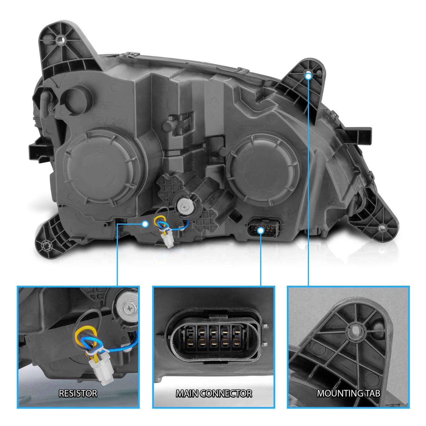 OE Style Halogen Headlight Projector w/LED Light Bar LED Turn Signal Assembly for 2011-2021 Peterbilt 579