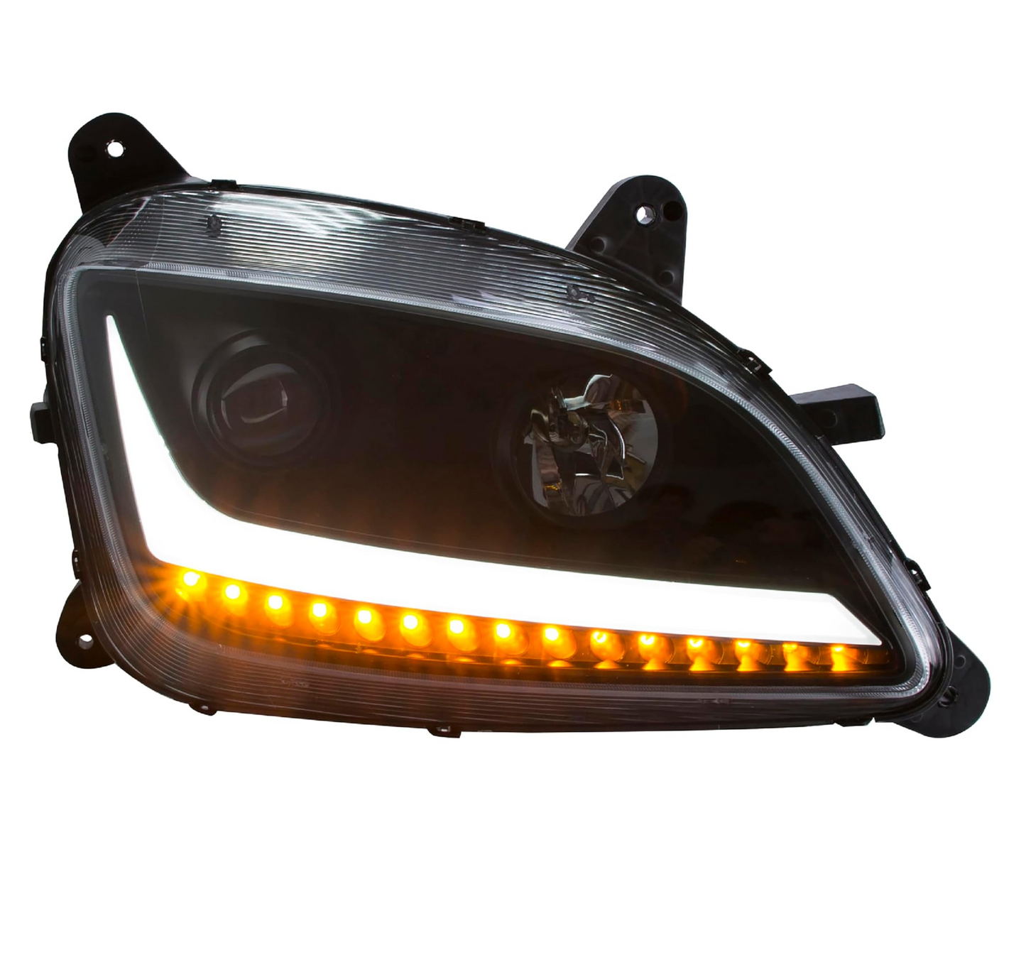 OE Style Halogen Headlight Projector w/LED Light Bar LED Turn Signal Assembly for 2011-2021 Peterbilt 579