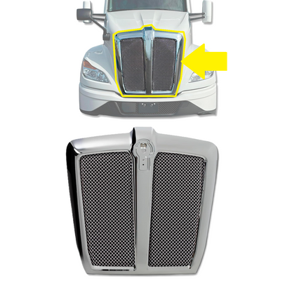 Chrome Front Grille with Bug Screen for Kenworth T680 Next Gen 2022+ – Replaces OEM L29-6155-100 / L45-6064-110