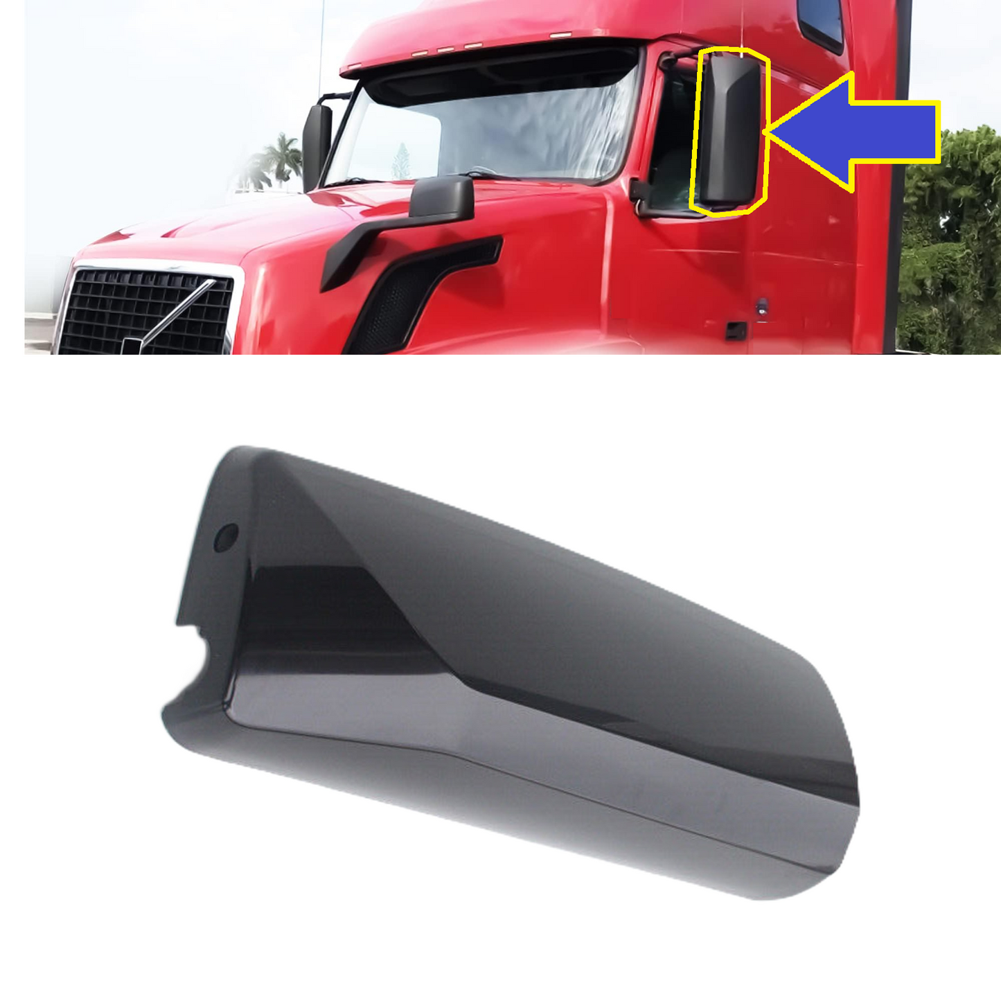 Black Door Mirror Cover for 2004-2018 Volvo VNL Semi Trucks