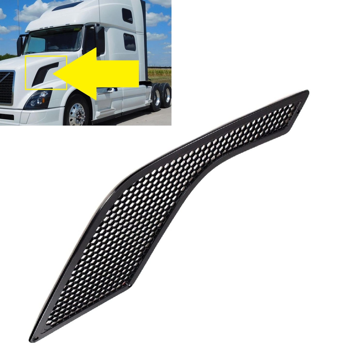 Air Hood Vents Grille for Volvo VNL 2004-2017, Black Air Intake Grille 20413696 20413695