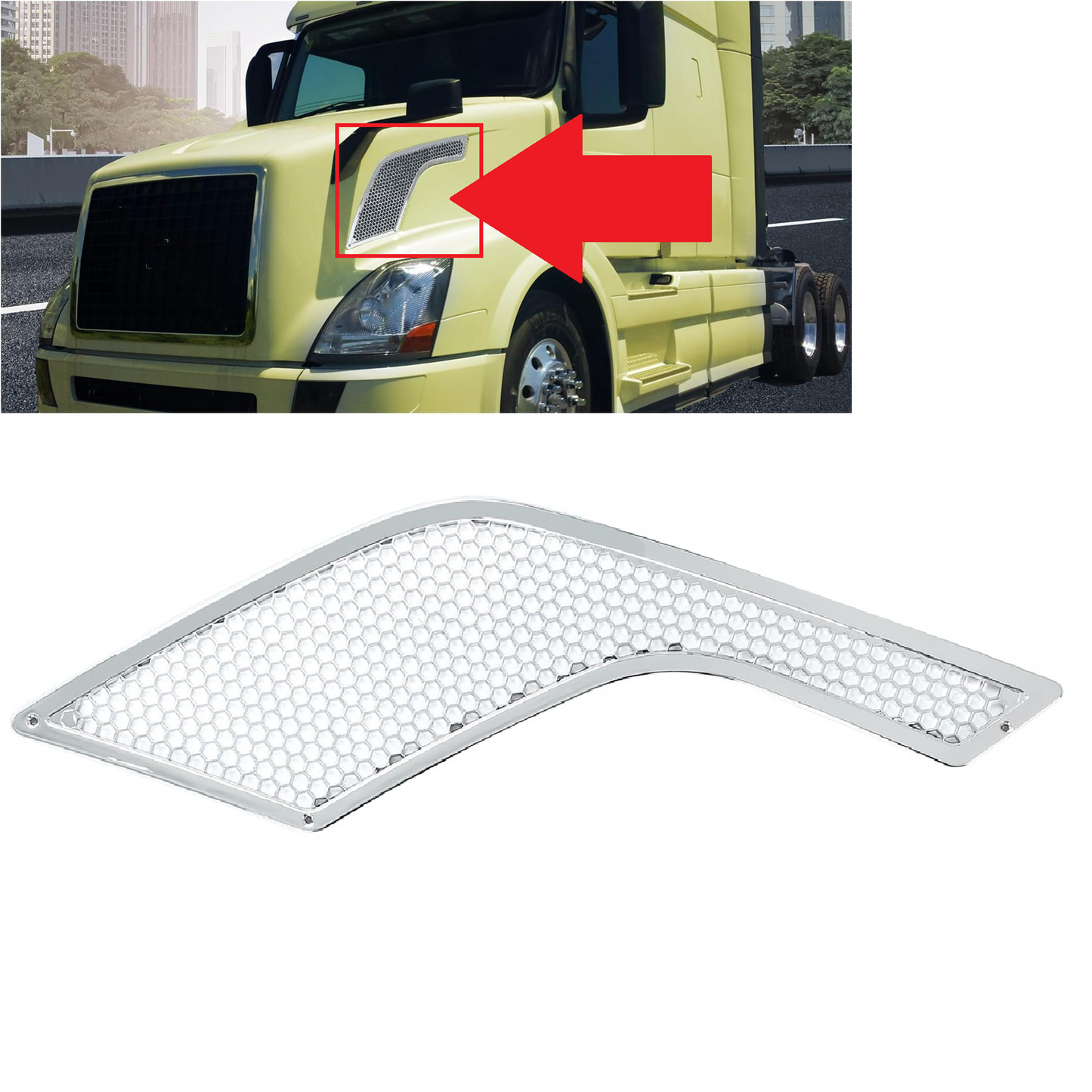 Hood Side Vent Grilles Compatible with Volvo VNL Trucks 2004-2017 Chrome  Air Intake Grille 85104902 85104903