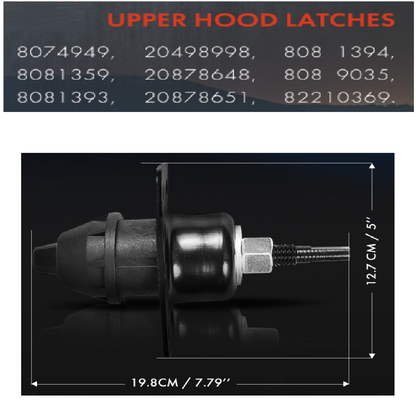 Hood Release Latch for Volvo VN VNL 2004-2017 | Replace 20498998 20565619 8074938 | Upper / Lower Hood Latches, for Driver(LH) / Passenger(RH) Side