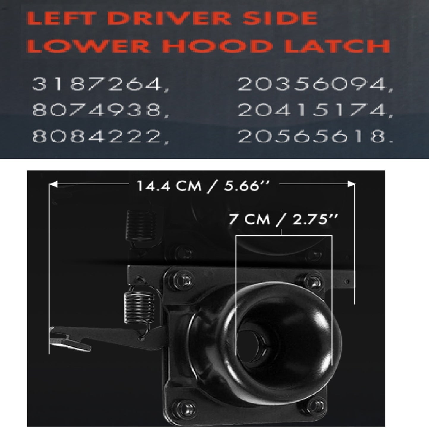 Hood Release Latch for Volvo VN VNL 2004-2017 | Replace 20498998 20565619 8074938 | Upper / Lower Hood Latches, for Driver(LH) / Passenger(RH) Side