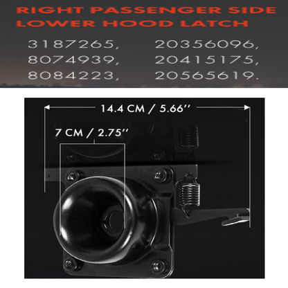 Hood Release Latch for Volvo VN VNL 2004-2017 | Replace 20498998 20565619 8074938 | Upper / Lower Hood Latches, for Driver(LH) / Passenger(RH) Side