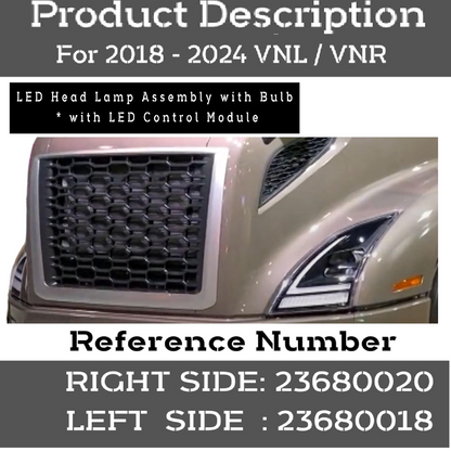 Headlamp Replacement For Volvo VNL/VNR 2018 2019 2020 2021 2022 2023 2024 LED Headlight Assembly